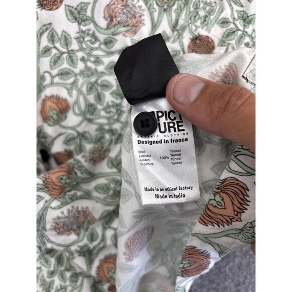 Picture Organic Shirt Mens XL Green Floral Button Up Tencel Short Sleeve Eco - Picture 6 of 7